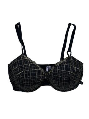 Victoria's Secret Black Bra with Gold Plaid Accents — Underwire Support